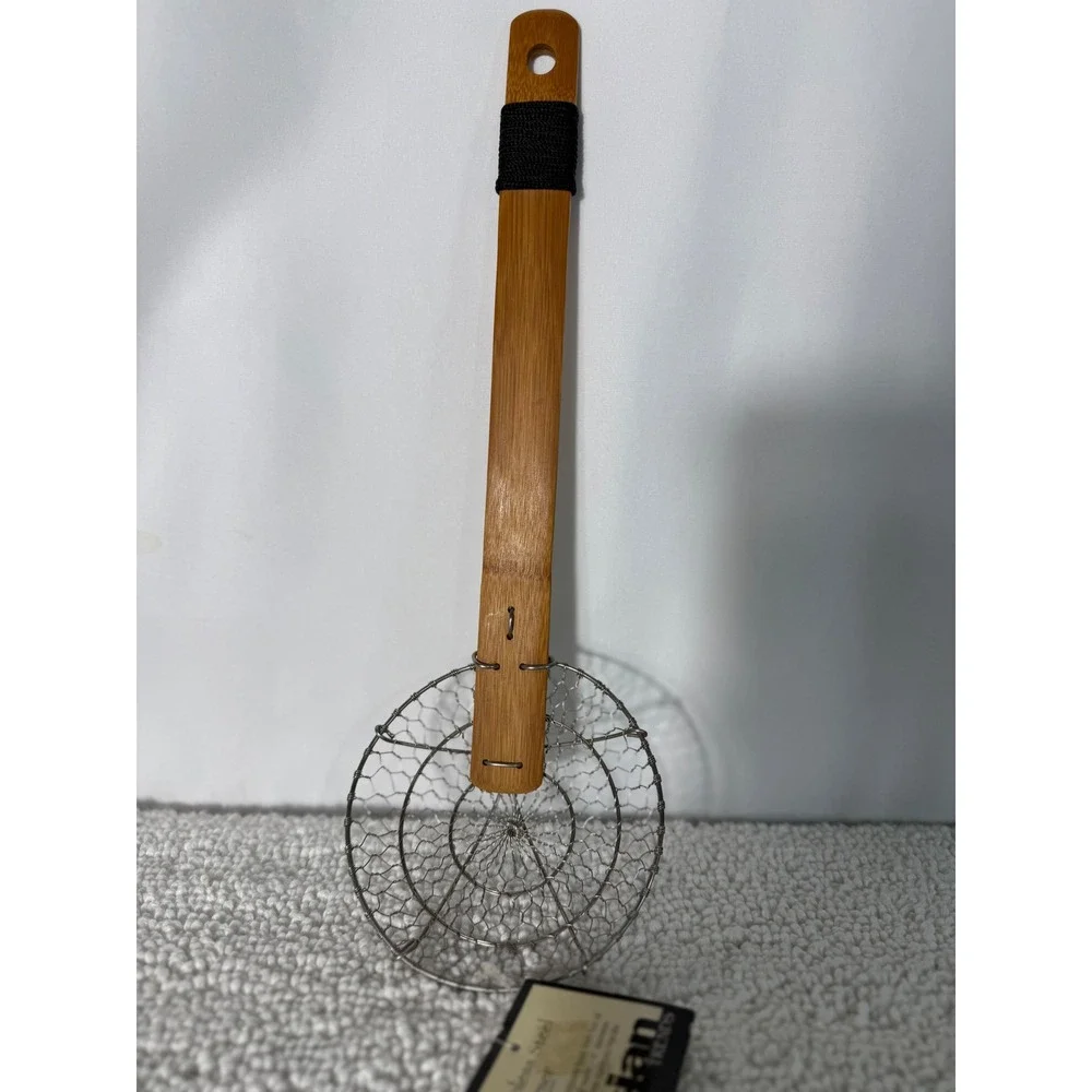 Asian Trends Stainless Steel Skimmer Spider Strainer Bamboo Handle‎ 15.5 Inch
